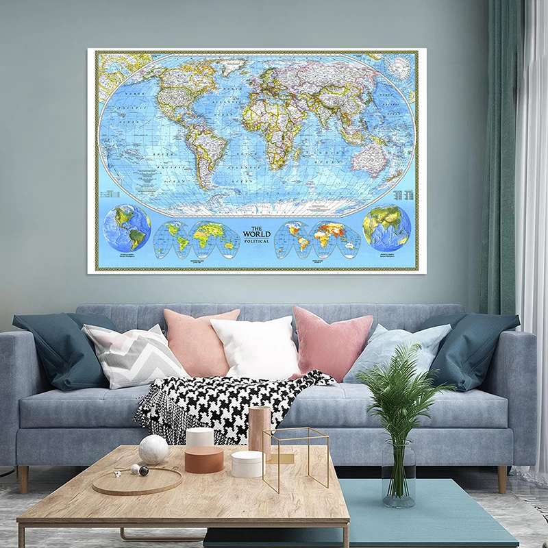 

150x100cm The World Political Physical Map 1994 Foldable No-fading Wall Detailed World Map Printing for Culture and Travel