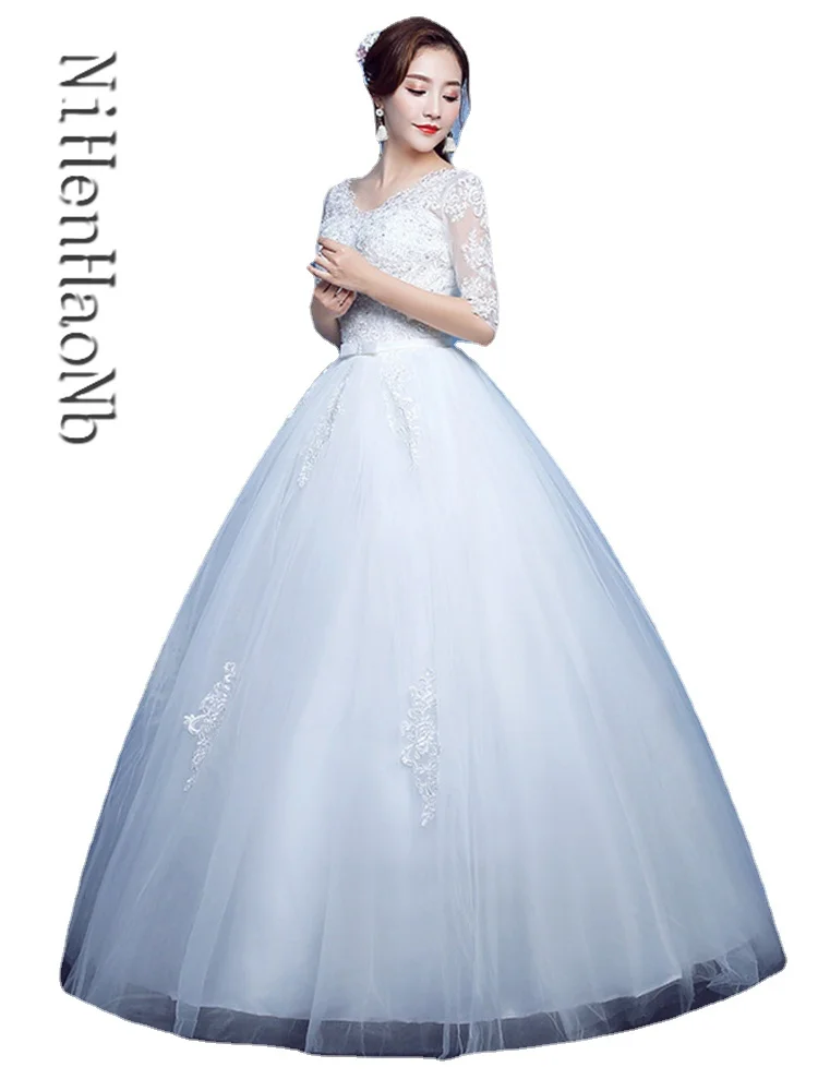 

Ball Gown Lace Up Long Bride's Wedding Dress 2023 New Embroidery Dresses Fashion Cheap Wholesale