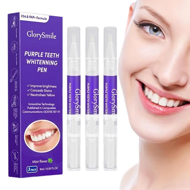 

3Pcs Purple Teeth White Pen Oral Care Bright Tooth White Gel Pen Teeth Oral Care Remove Stains Improve Refreshing Teeth Brighten