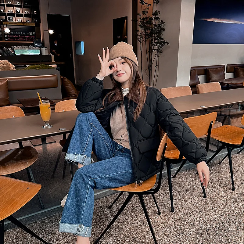 New Winter Cotton Jacket for Women Long Sleeve Short Fashion Casual Stand Collar Light Cotton Jackets Solid Woman Cotton Clothes
