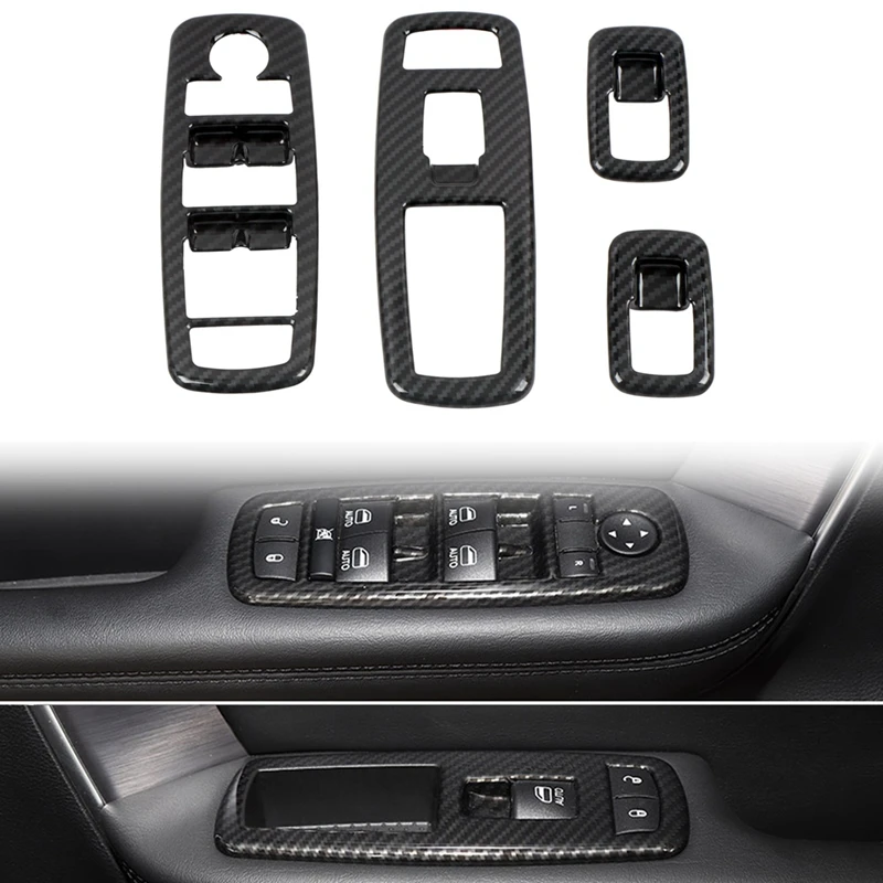 

Car Carbon Fiber Window Glass Lift Button Trim Switch Cover Door Armrest Panel For Dodge Durango 2011-2022 LHD