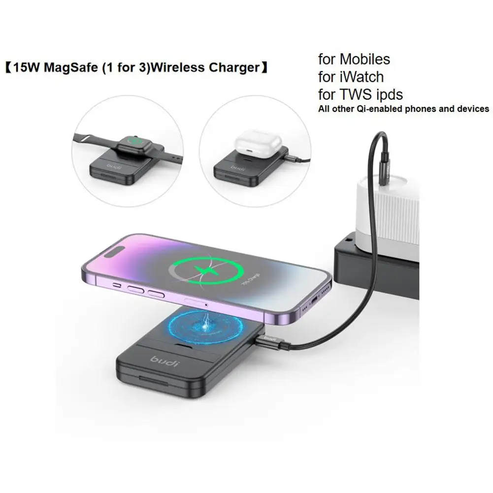 BUDI 14 In 1 Multi-function Box 15W Wireless Chargers Adapter TF Card Data Cable Storage TF Card Reader For IPhone Samsung Mi