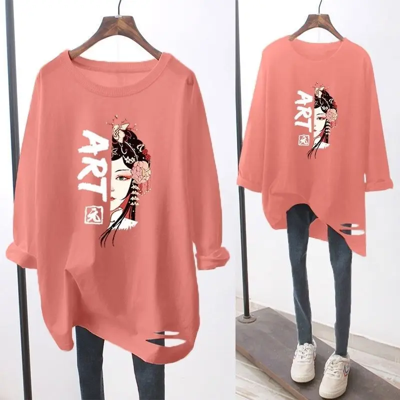 Свободная Повседневная модная женская футболка с длинным рукавом и круглым