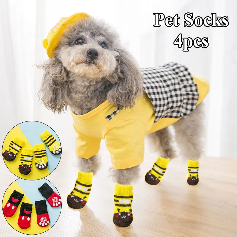 

Pet Dog Warm Socks Small Cat Knit Socks Dog Anti-Slip Socks Chihuahua Thick Paw Protector Cartoon Booties Pet Accessories