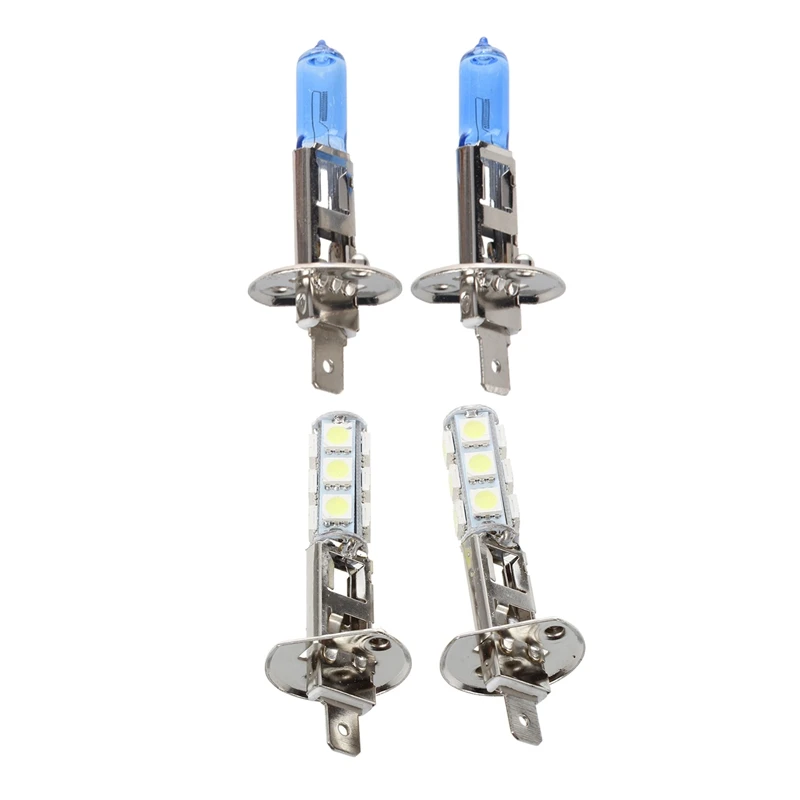 

2 Xh1 Xenon Hid Super White Headlight Bulbs Bulb Car & 2 Pcs Auto Light Headlight Lamp H1 White 13 SMD 5050 LED Chips