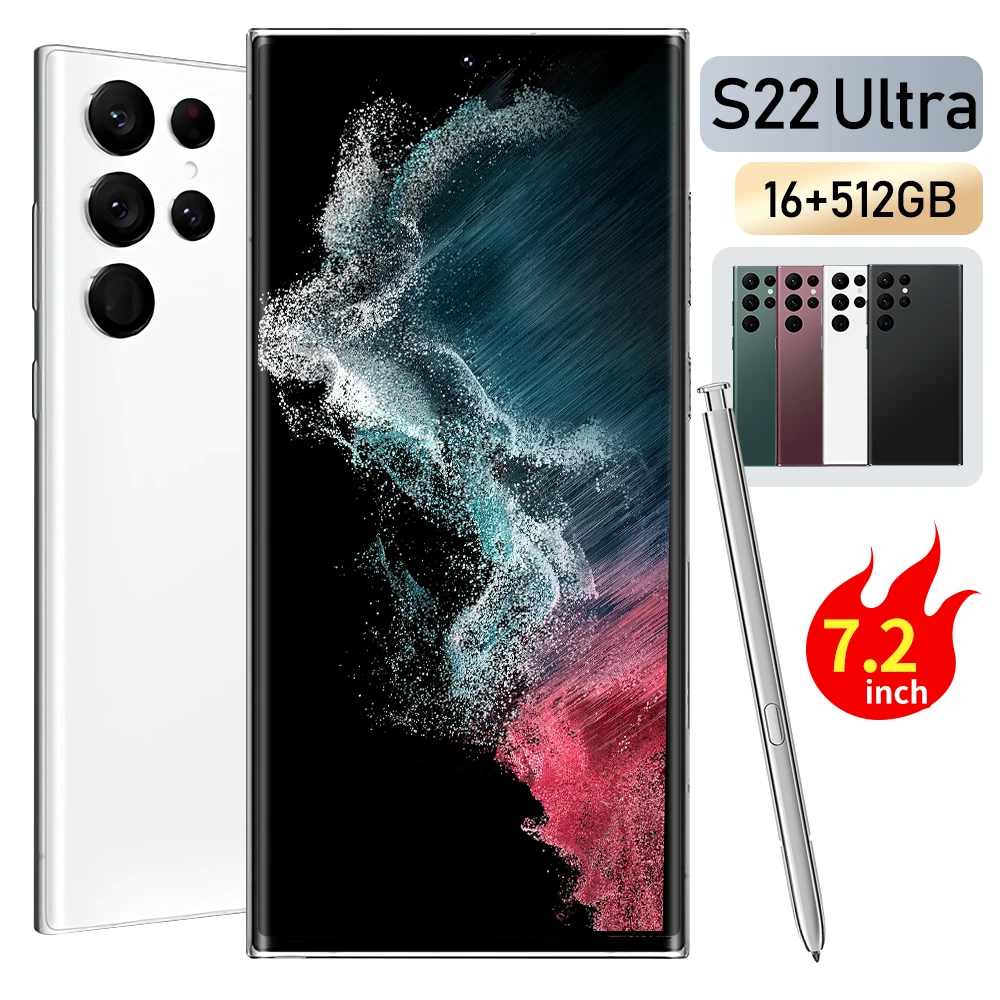 

Global Version S22 Ultra 5G 8/16GB 256/512GB Smartphone MTK6889 Ten Core 7.2" Android 12 Mobile Phone 2022 New Cellphone