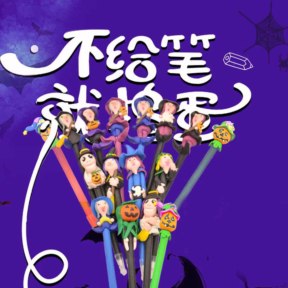 

12Pcs Halloween Ballpoint Pen Polymer Clay Wizard Witch Roller Ball Pen Party Favors Gift (Random Style)