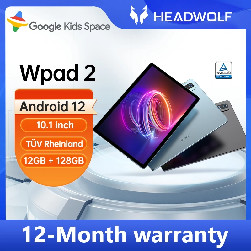 

HEADWOLF Wpad 2 Tablet Android 12 Unisoc T616 12GB RAM+128GB ROM 10.1inch TUV 1920*1200 Display 6000mAh Phone call Tablet PC 4G