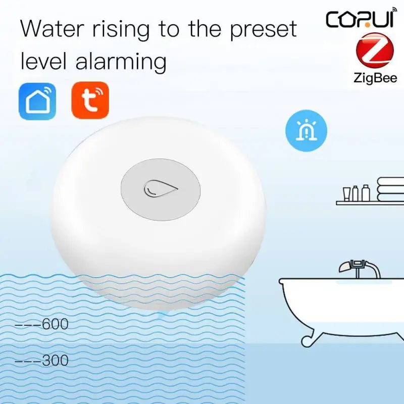 

Детектор утечки воды CORUI Tuya ZigBee, дистанционное управление через приложение, детектор утечки воды с сигнализацией, работает со шлюзом Zigbee
