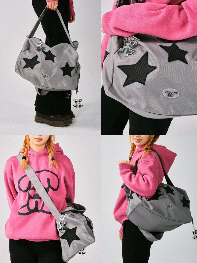 Y2K Vintage Korean High Capacity Gym Star Shoulder Crossbody Tote Bag Ladies Bags Travel Tote Zip Travel Luggage Handbags Women