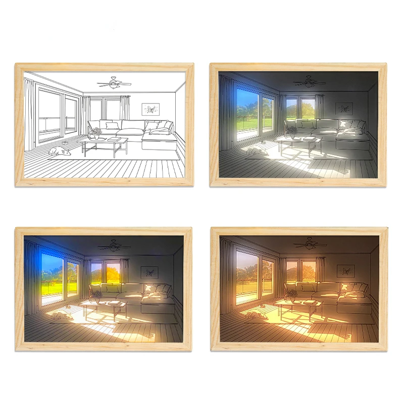 

INS Decoration Led Lighting Shadow Picture Frame Painting USB Plug Three-tone Light Bedroom Table Lamp Photo Night Light Gifts