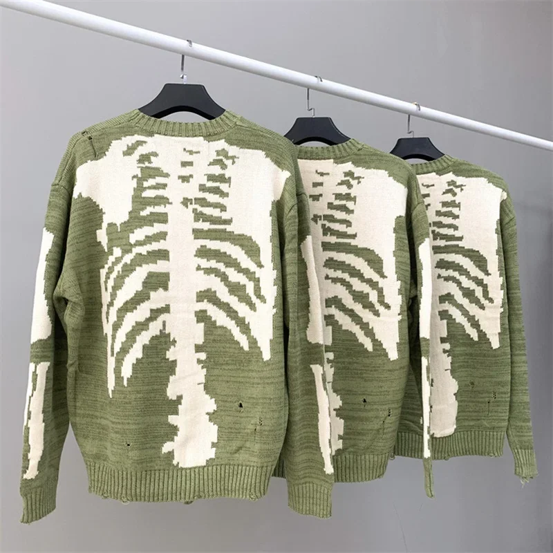 

Oversized KAPITAL Skeleton Jacquard Sweater Men Women 1:1 High Quality Destroy Casual Knitted Pullovers