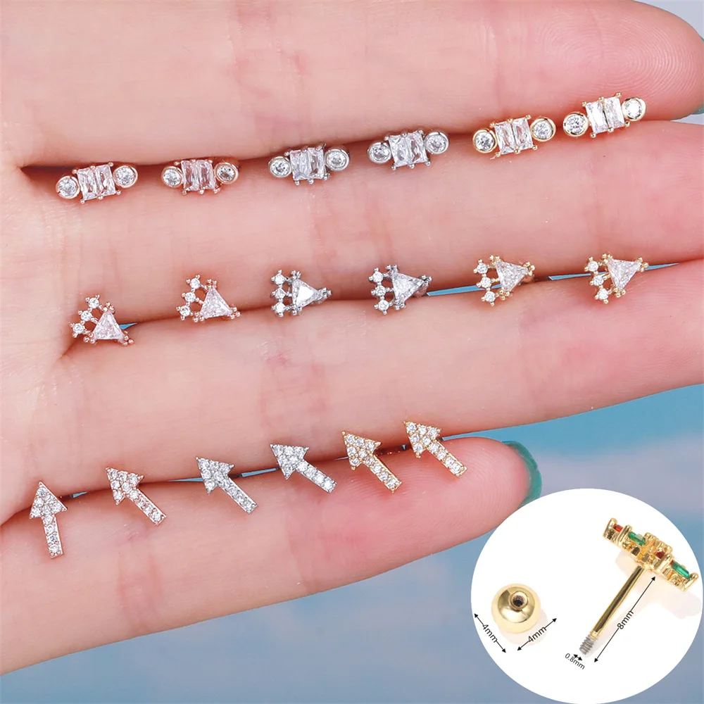 

1Pc Fashion Stainless Steel Helix Cartilage Ear Piercing Tragus Studs Mini Zircon Geometric Arrow Earring For Women Jewelry 2022