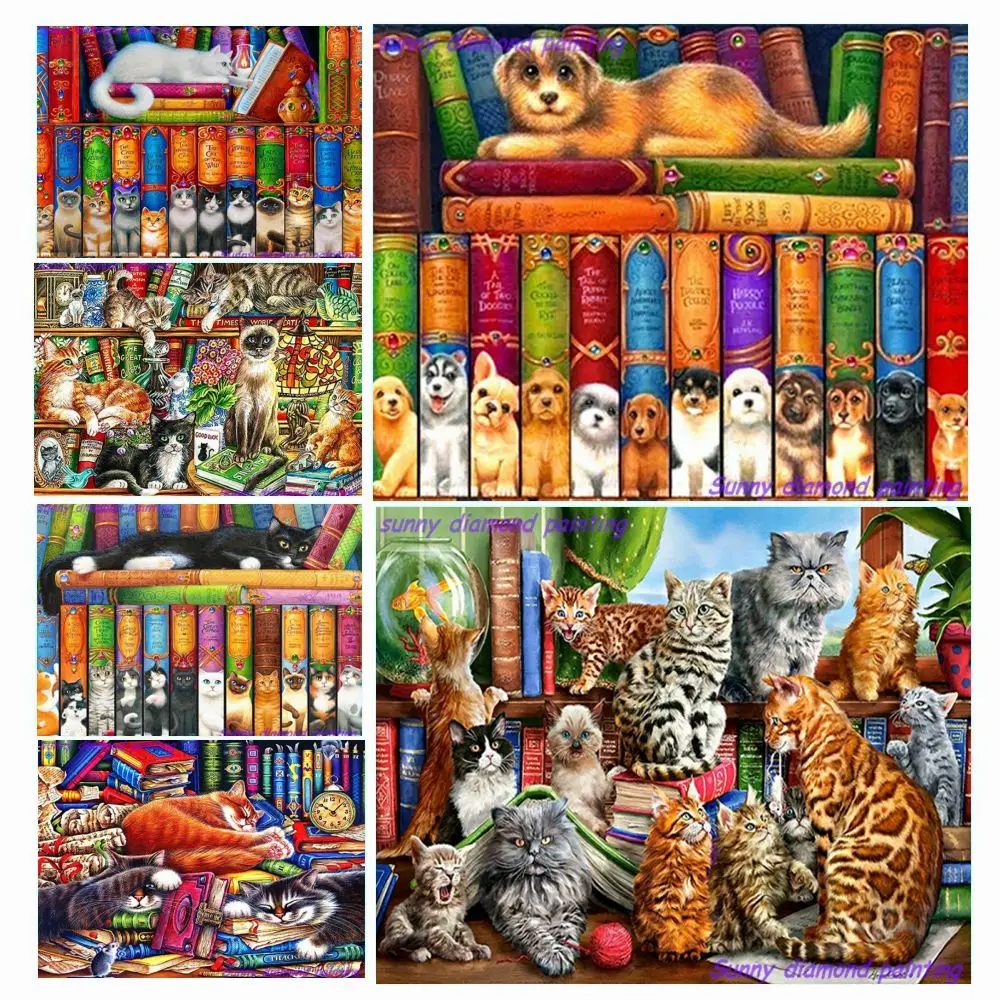 Cartoon 5d Diamond Painting Cat And Book Mosaic Cute Animals Picture Handmade Rhinestone Embroidery Cross Stich Kits Home Decor