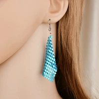 fashion metal sequins exaggerated tassel earrings for women sexy long rectangular mesh pendant ear hooks ladies accessories