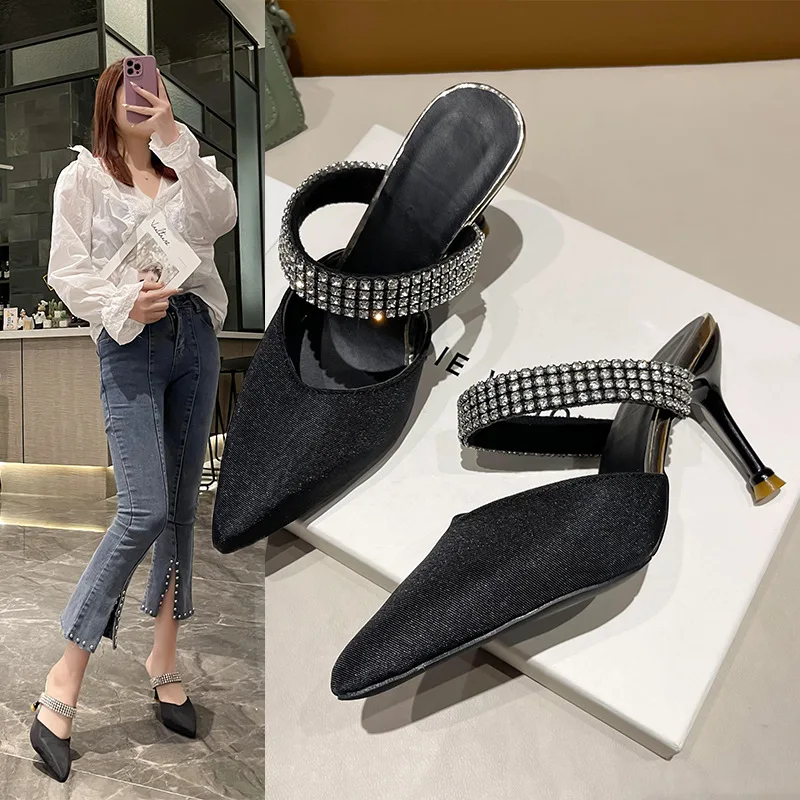 

Free Shipping Womens Fashion High Heel Shoes Thin Heel Rhinestone Pointed Shallow Sexy Female Single Shoes