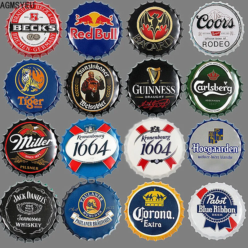 

DXUIALOI American Retro Creative Beer Bottle Cap Stereo Metal Crafts Wall Decoration Home Bar Cafe Iron Sheet Painting Pendant