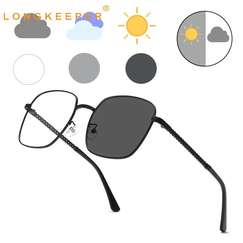 

Очки солнцезащитные для мужчин и женщин UV-400, металлическая квадратная фотохромная оправа, с защитой от сисветильник, для улицы