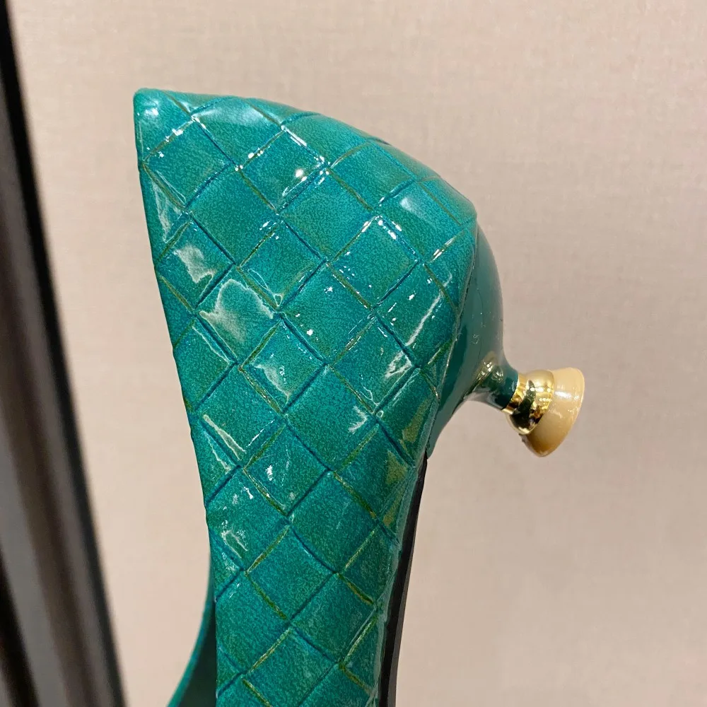 2022 New Weave Fashion Style Women Pumps Spring Summer Pointed Toe Thin Heels Office Ladies Casual Work Party Single Shoes Green