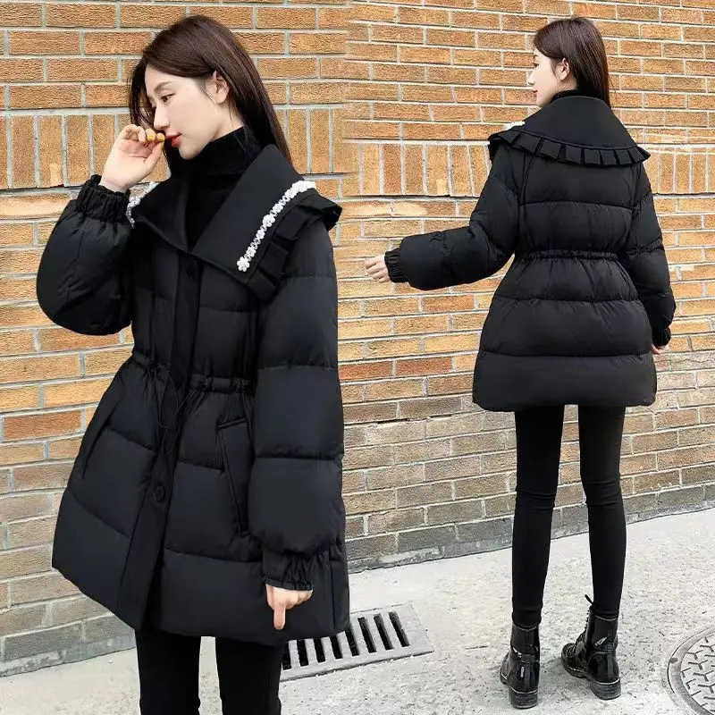 

Новинка 2023, зимняя куртка, женские парки средней длины, теплая Повседневная парка, куртки, парка с круглым воротником, женское толстое Свободное пальто C54