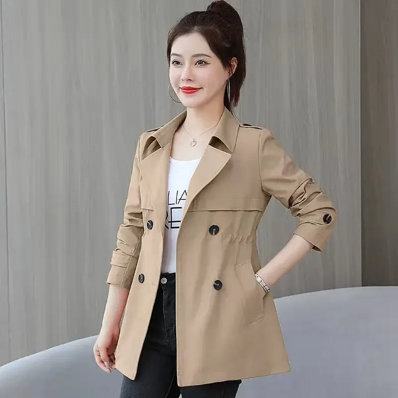 

New 2023 Spring Autumn Casual Outwear Female Trench Coat Fashion Women's Khaki Double Breasted Long Sleeve Short Windbreaker
