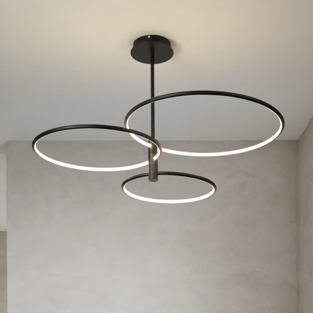 

Minimalist Black / White LED Chandelier Modern Dining Living Room Round Rings Lighting Hanging Fixures Bedroom Lobby New Lamps