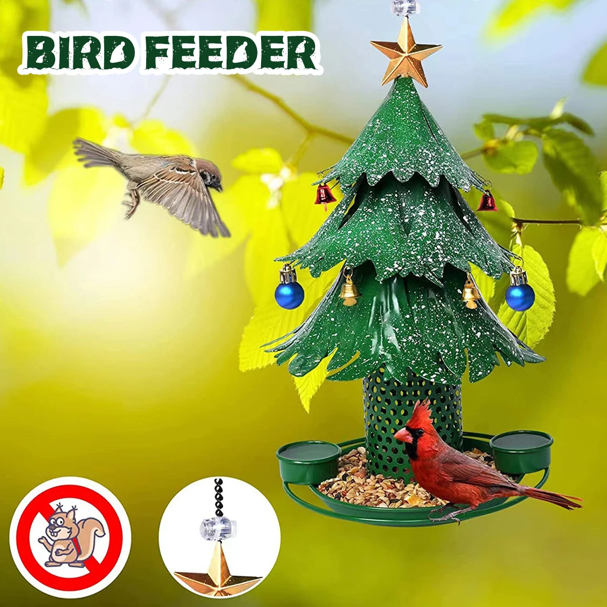 

L Bird Feeders Christmas Tree Bird Feeder Heavy-Duty Iron Bird Feeder Hanging Bird Feeders Garden Christmas Decorations Xmas