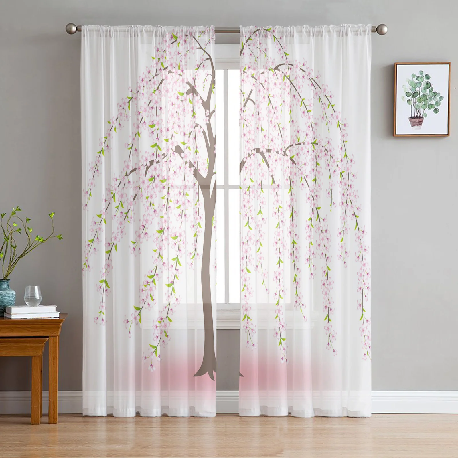 

Plum Tree Branch Brown Pink Tulle Sheer Curtains for Living Room Decoration Drapes Bedroom Kitchen Voile Organza Window Curtain