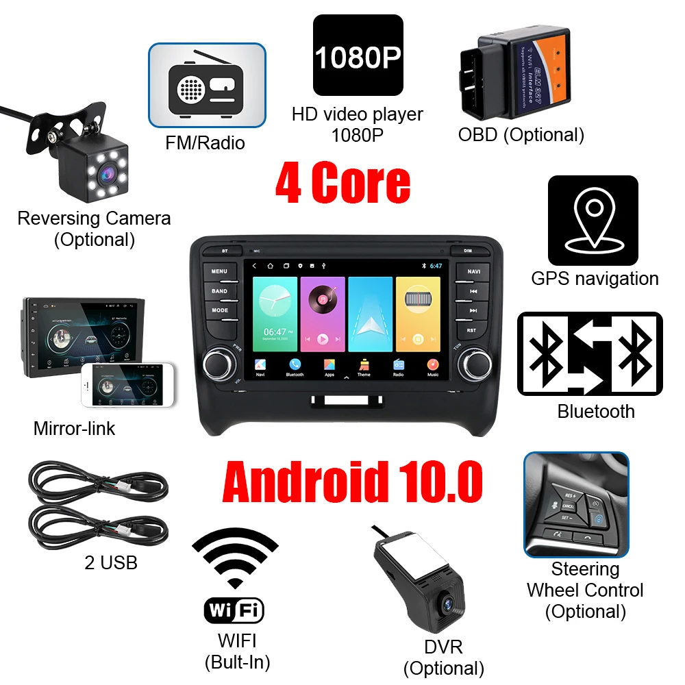 GPS FM-приемник Android 10 0 Bluetooth WiFi Mirror Link 2 Din MP5 видеоплеер 7-дюймовый HD сенсорный экран