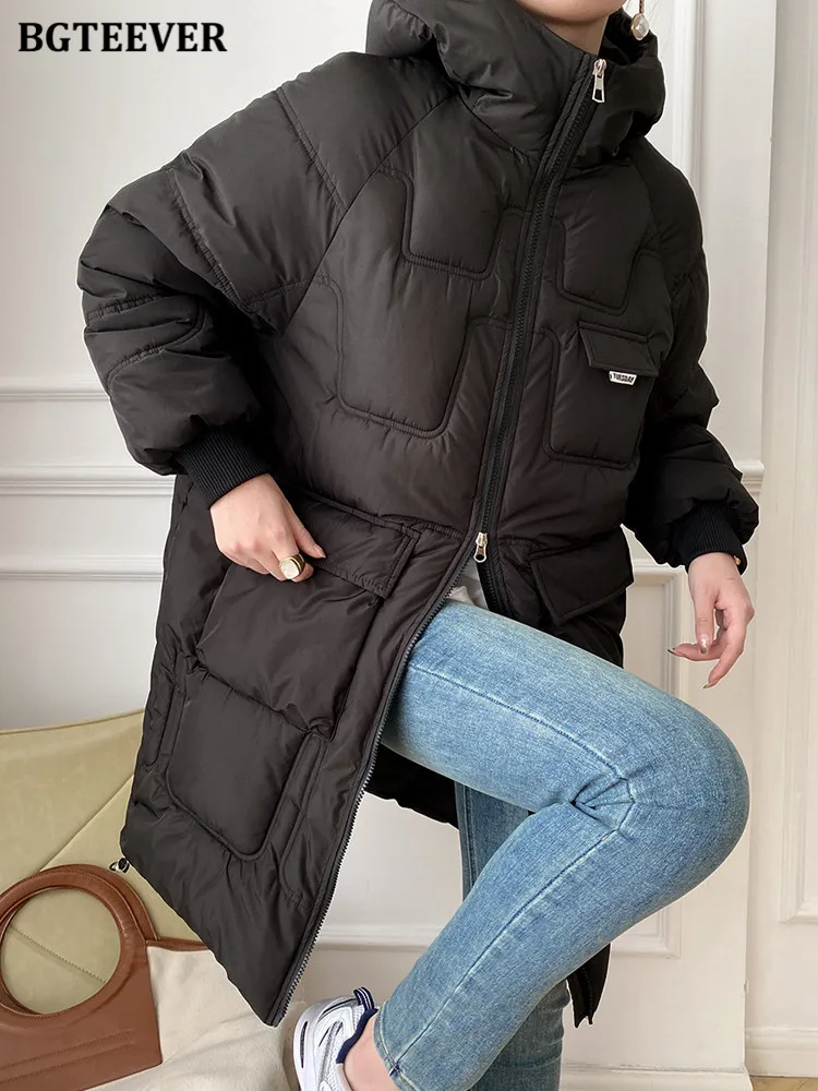 

Женский пуховик с капюшоном, на молнии, с хлопковой подкладкой