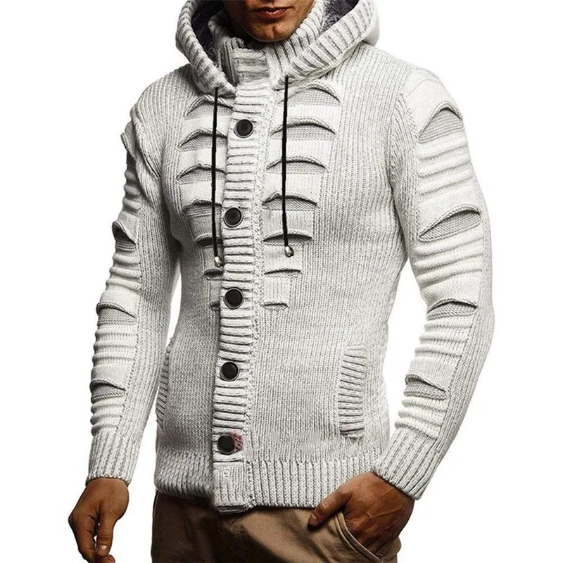 

2021 Knitting Sweater Plus Size Fashion Men Spring Autumn New Hollow Casual Slim Fit Grey Hooded Sweaters Male Winter Warm 5XL