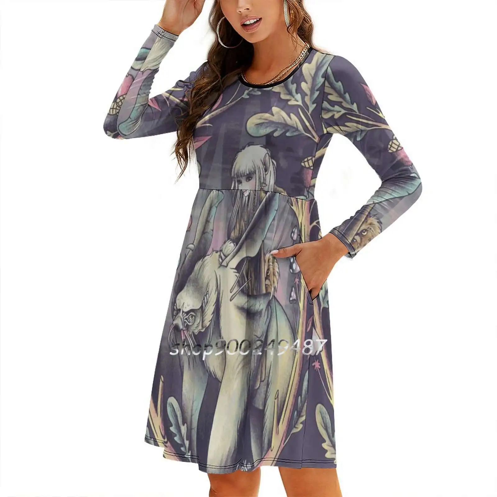 Расклешенное платье Платья с короткими и длинными рукавами Модное принтом Кира