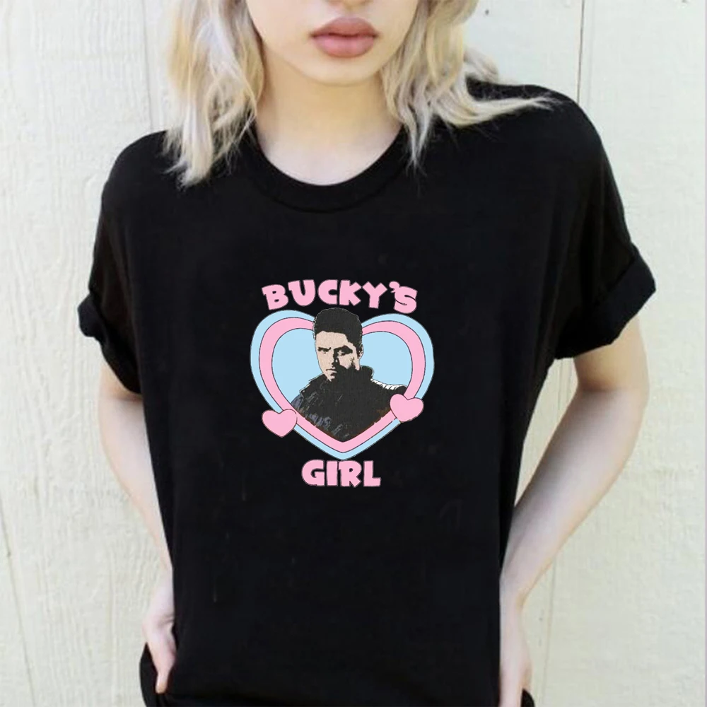 Фото Женская Винтажная Футболка Bucky's Girl Y2k, футболка с графическим принтом баки и Барнса, женская футболка в стиле супергероев, Милая футболка Себ... №2