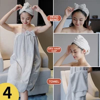 4 piece bath towel set absorbent soft wash towel coral fleece bath skirt microfiber hair dryer cap bow makeup headband