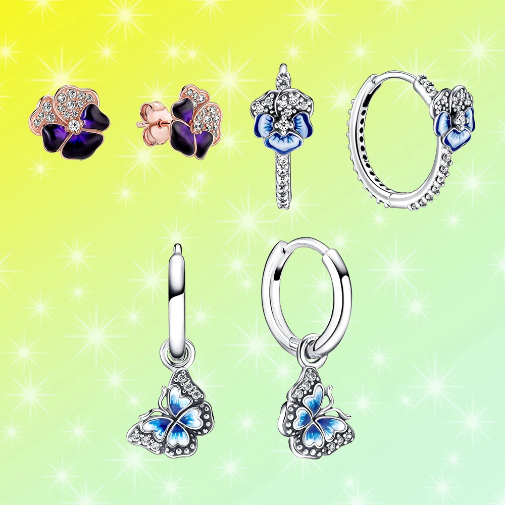 

Fit for Pandora Original 925 Silver Blue Butterfly Hoop Earrings Making DIY Gorgeous Banquet Party Ladies Jewelry Gifts