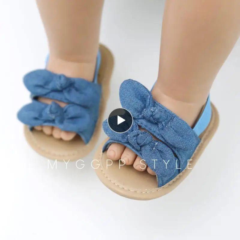 

0-18M Baby Sandals Newborn Girls Butterfly Flat With Heel Soft Cork Shoes Infant Bowknot Denim Laciness Simple Lattice Foowear