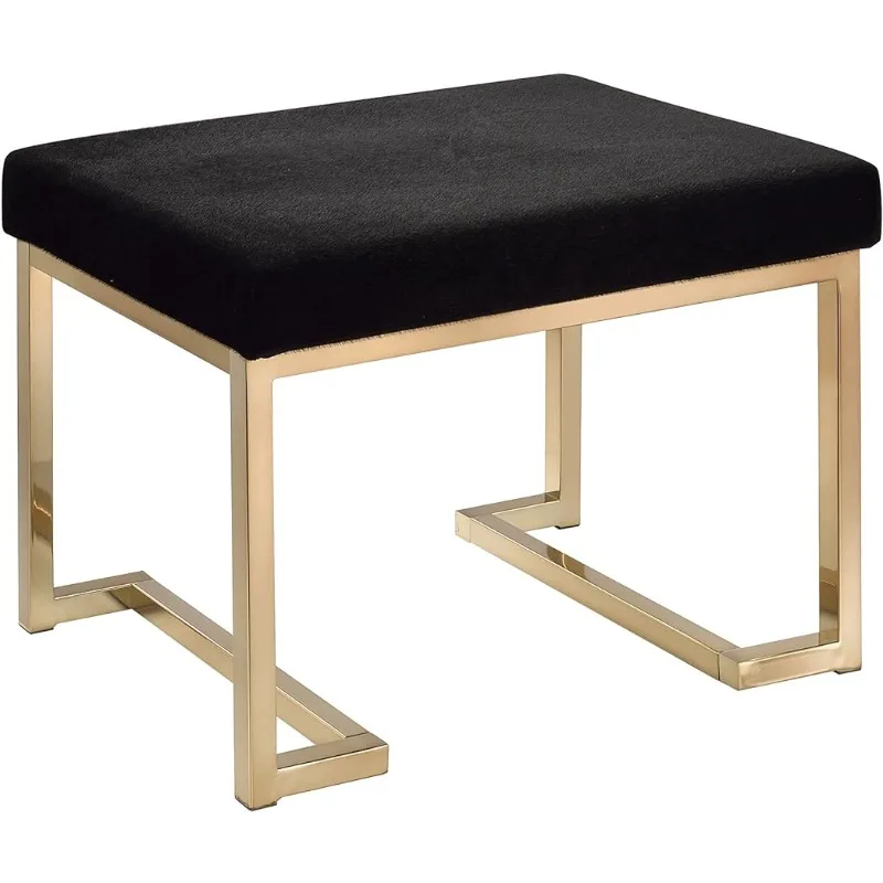 

Acme Boice Rectangular Ottoman with Metal Tube in Black Fabric and Champagne Portable Stool Furniture