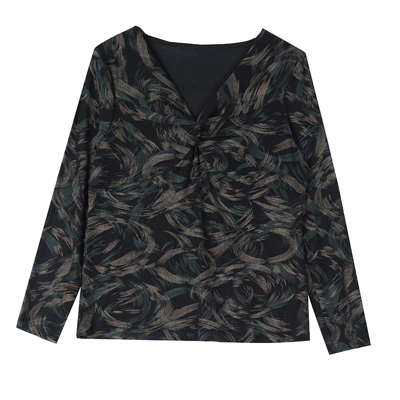 Плюс размер Осень и зима Новый топ с v-образным вырезом Женская одежда больших