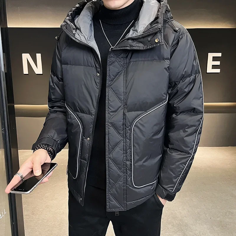 Зимняя модная утолщенная куртка с капюшоном для мужчин нейлоновая подкладка 80%