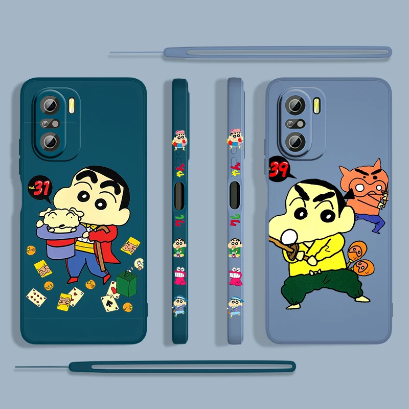 

Cute Boy Crayon Shinchan For Xiaomi Redmi K50 Gaming 10X 9 9A 9T 9AT 8 8A 7 6A 5A 4X Pro 5G Liquid Left Rope Silicone Phone Case