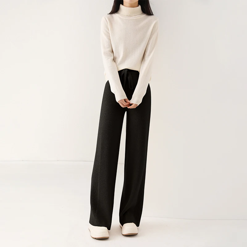 Женские широкие брюки из чистого кашемира с высокой талией длиной до пола