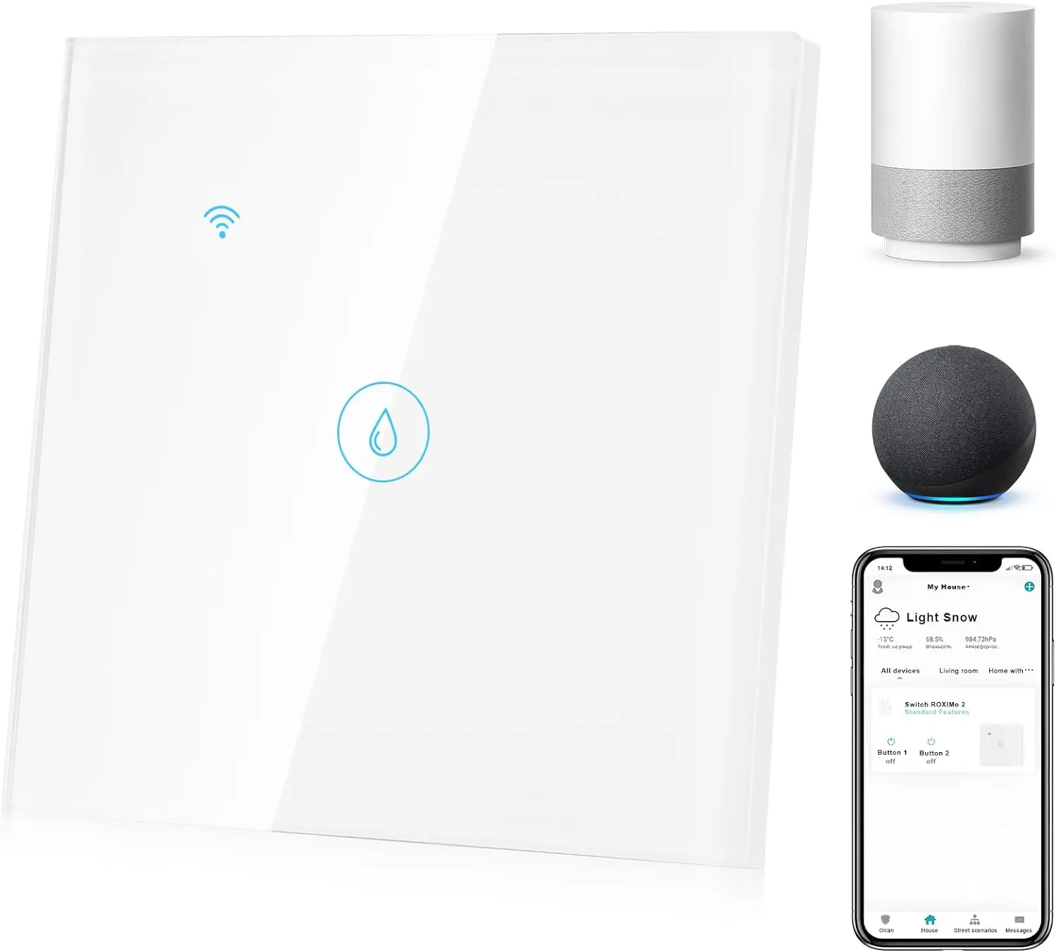 Умный переключатель 40 А с Wi-Fi, умный настенный сенсорный ...