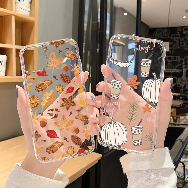 

fall leaf Autumn Pumpkin Phone Case For iphone 13 14 12 11 8 7 plus mini x xs xr pro max Transparent