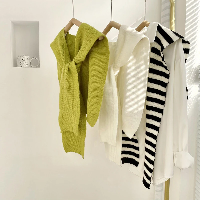 

Осенний вязаный воротник в полоску, накладной воротник, Женский накладной воротник, шарф, наплечная повязка, женская рубашка, съемные ворот...