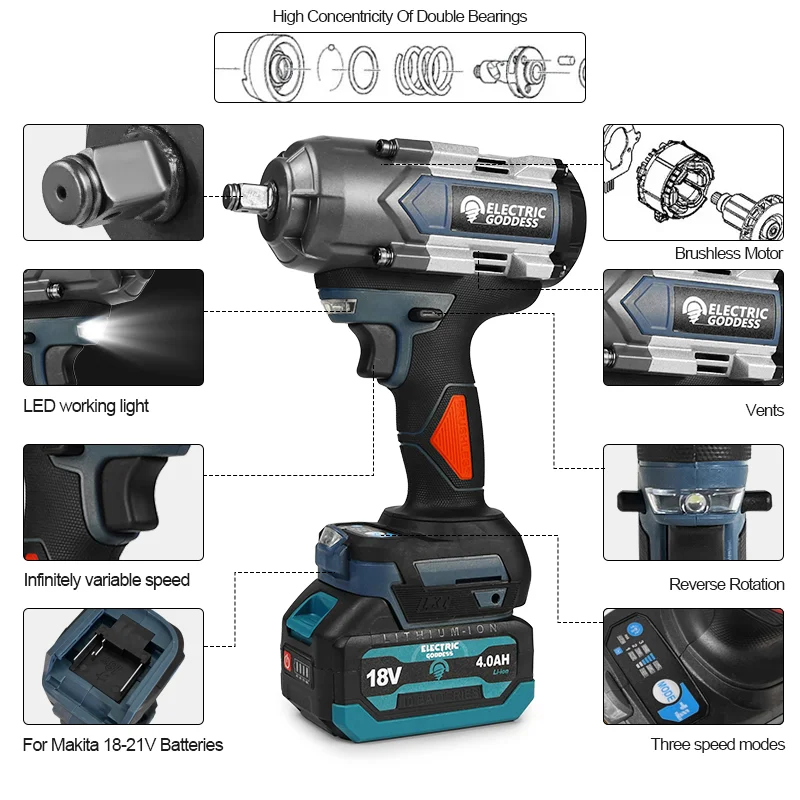 Электрический ударный гайковерт Goddess DBS028 бесщеточный электрический ключ