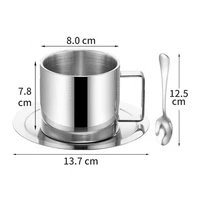 stainless steel double heat resistant layer design insulated mug with dish spoon coffee cup set