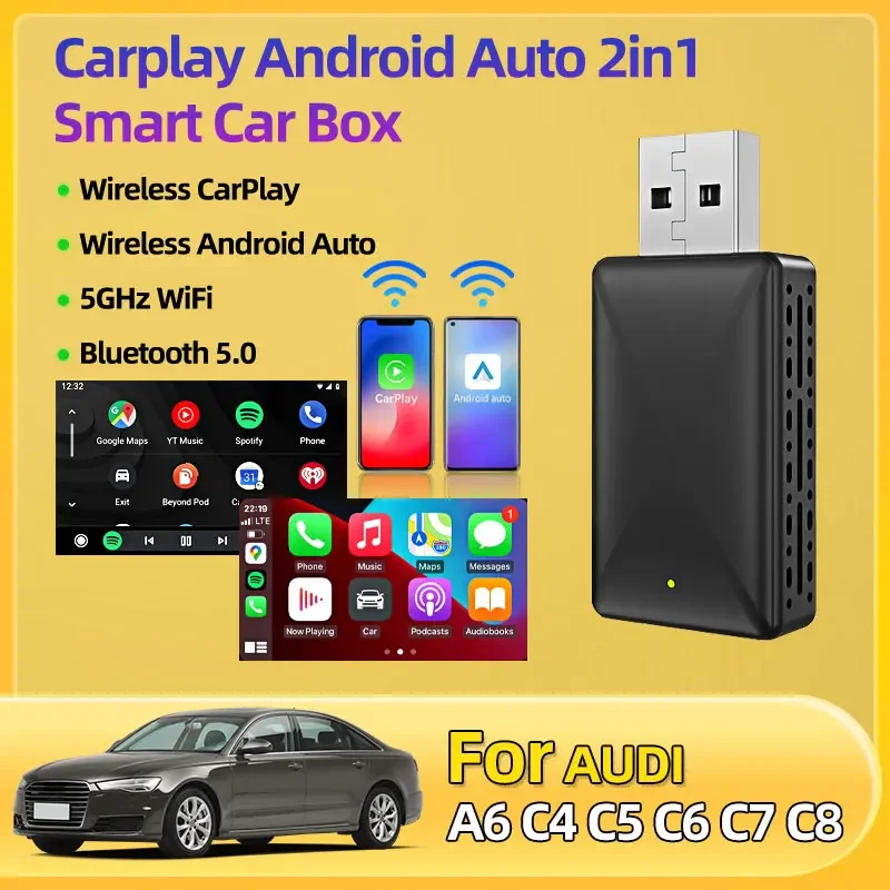 Для Audi A6 C4 C5 C6 C7 C8 CarPlay Bluetooth WiFi Быстрое подключение Plug and Play OEM Проводной