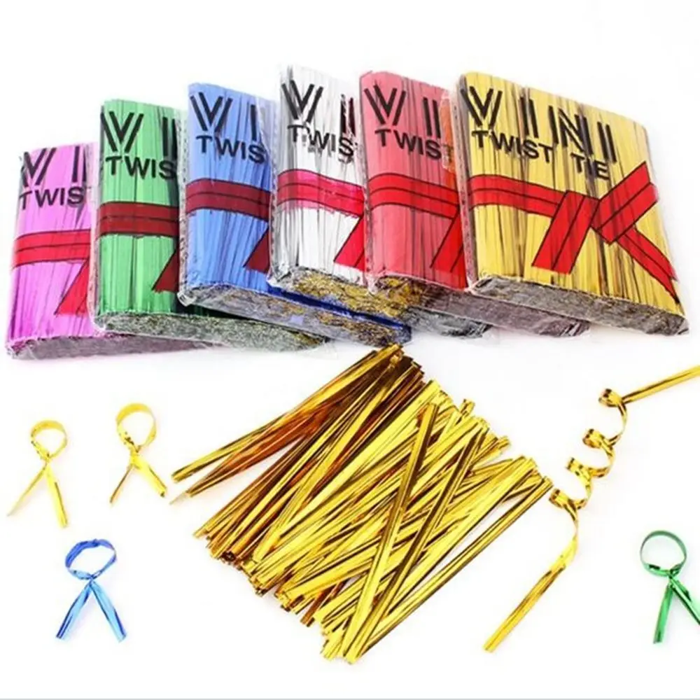 

800PCS New Metallic Twist Ties Wire Cellophane Bag Pack Sealing Steel Baking Wrapping Ligation Party