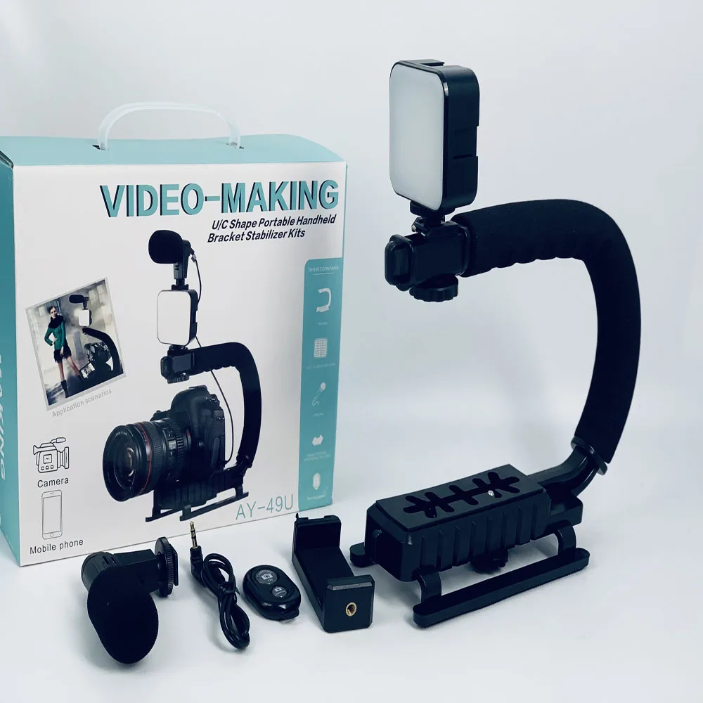 

AY49U/C Type Portable Camera Stabilizer Fill Light Microphone Camera Bracket Liphone Android Mobile Phone Live Broadcast Holder