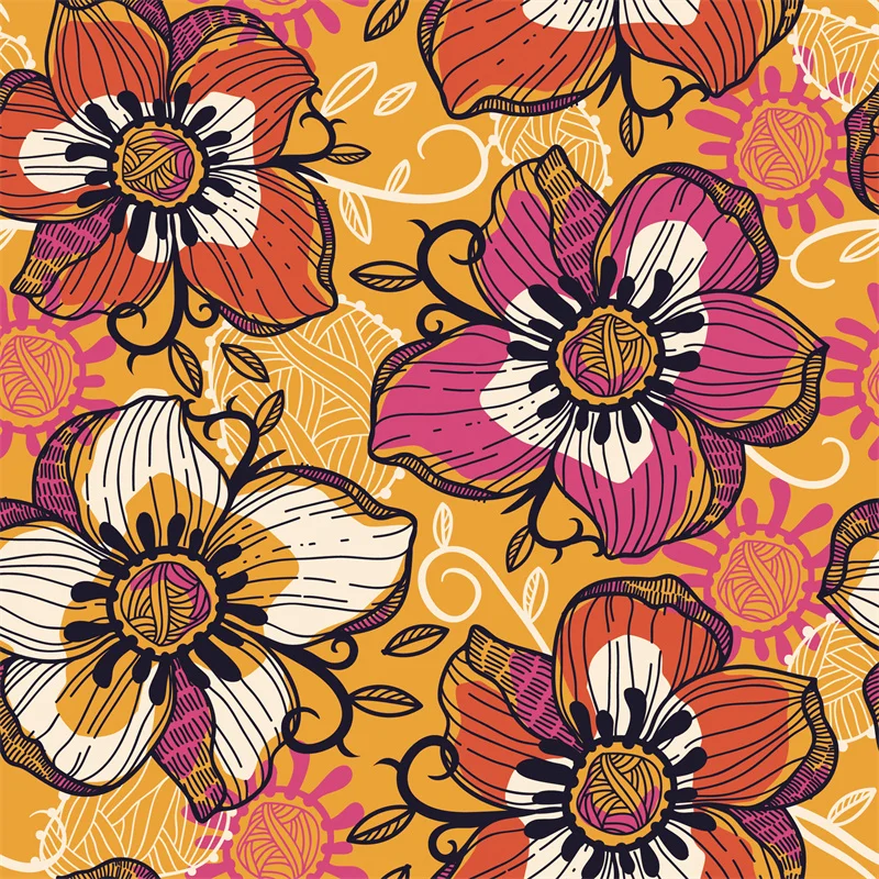High-end swimwear clothing fabric customization Abstract line golden drawing fresh flower pattern digital printing fabric4A |